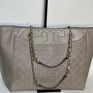 Tory Burch Gray Quilted Leather Tote